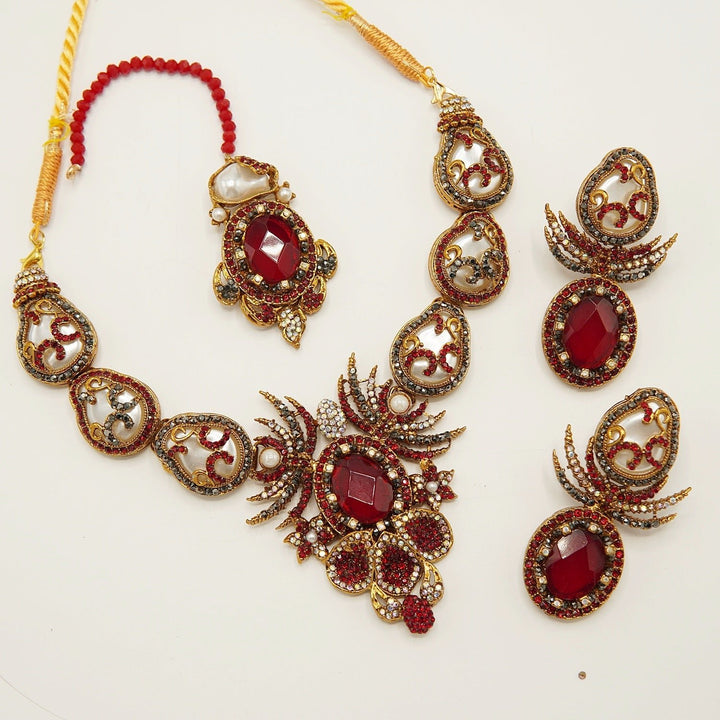 Semi Bridal Designer Mother Of Pearl Necklace Set - tlmjewels