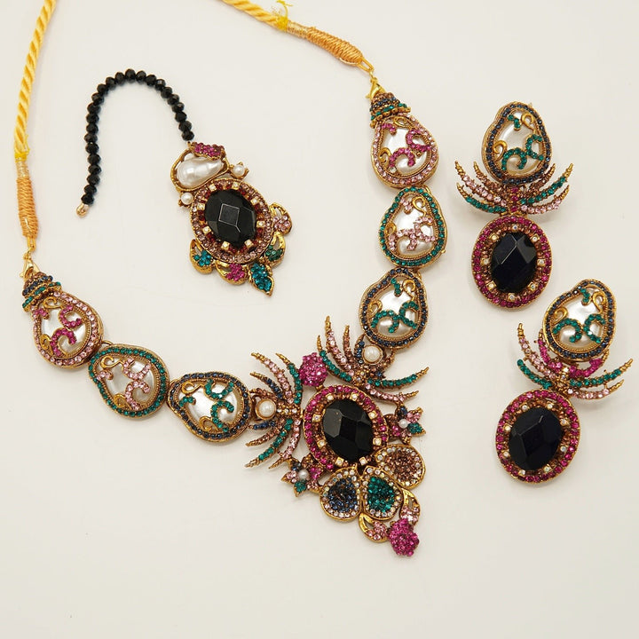 Semi Bridal Designer Mother Of Pearl Necklace Set - tlmjewels