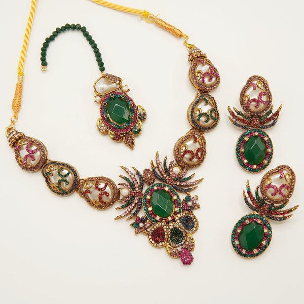 Semi Bridal Designer Mother Of Pearl Necklace Set - tlmjewels
