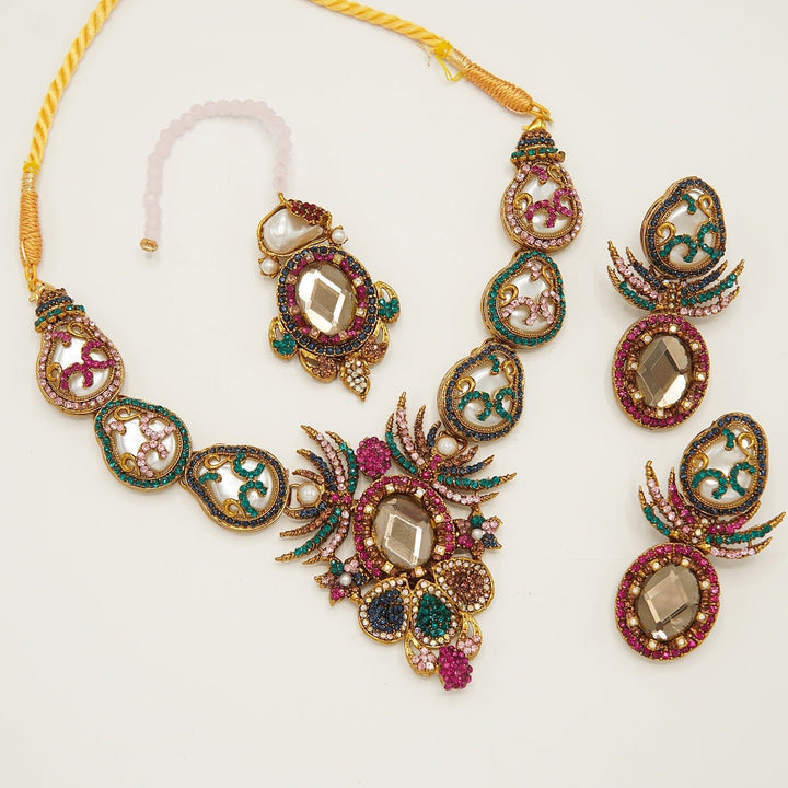 Semi Bridal Designer Mother Of Pearl Necklace Set - tlmjewels