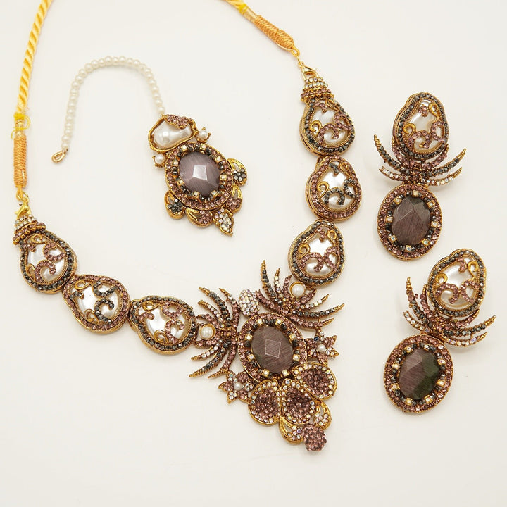 Semi Bridal Designer Mother Of Pearl Necklace Set - tlmjewels