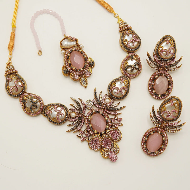 Semi Bridal Designer Mother Of Pearl Necklace Set - tlmjewels