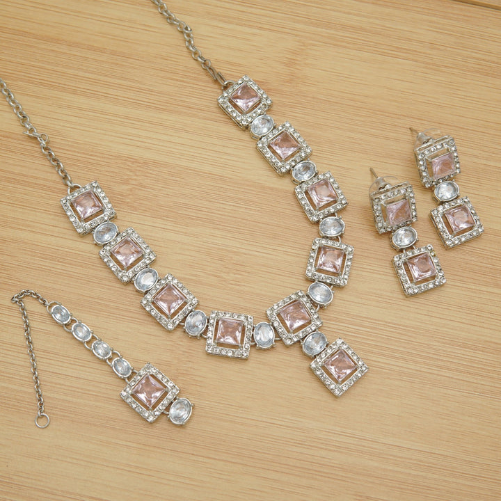 Silver Tone Doublets Zircones Necklace Sets - tlmjewels
