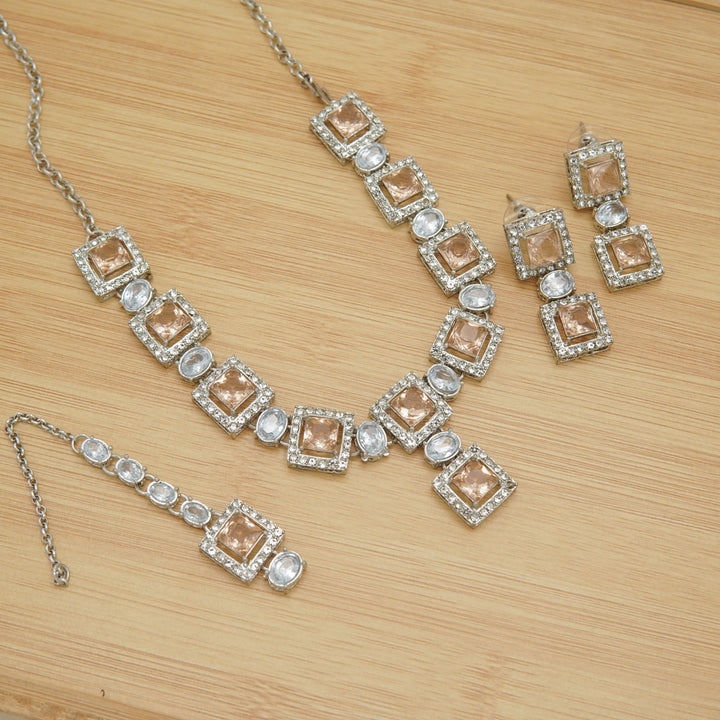 Silver Tone Doublets Zircones Necklace Sets - tlmjewels