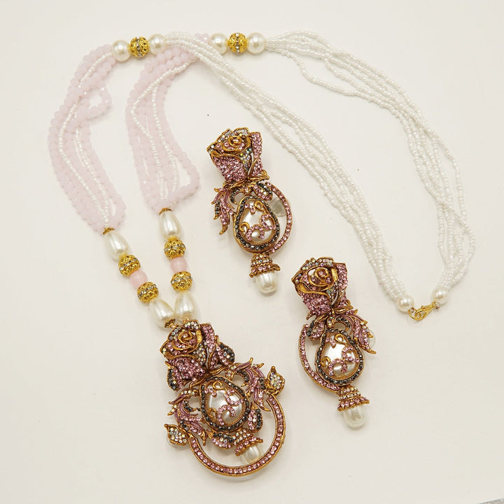 Turkish MOP Rose Pendent Mala Set - tlmjewels