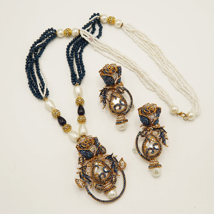 Turkish MOP Rose Pendent Mala Set - tlmjewels