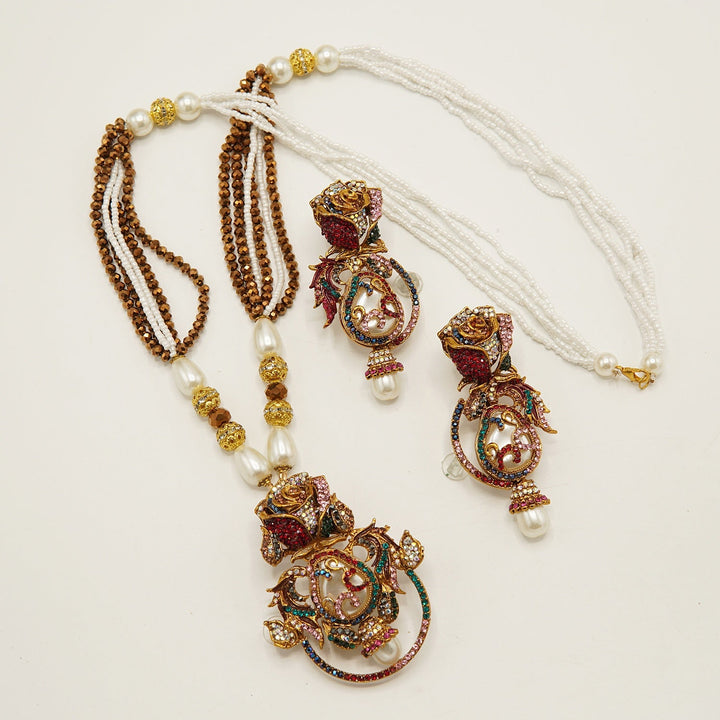 Turkish MOP Rose Pendent Mala Set - tlmjewels