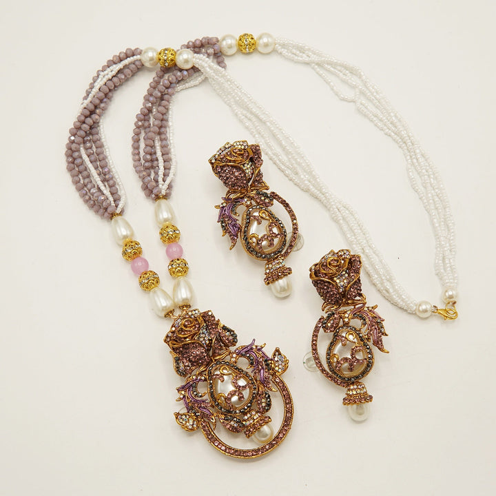 Turkish MOP Rose Pendent Mala Set - tlmjewels