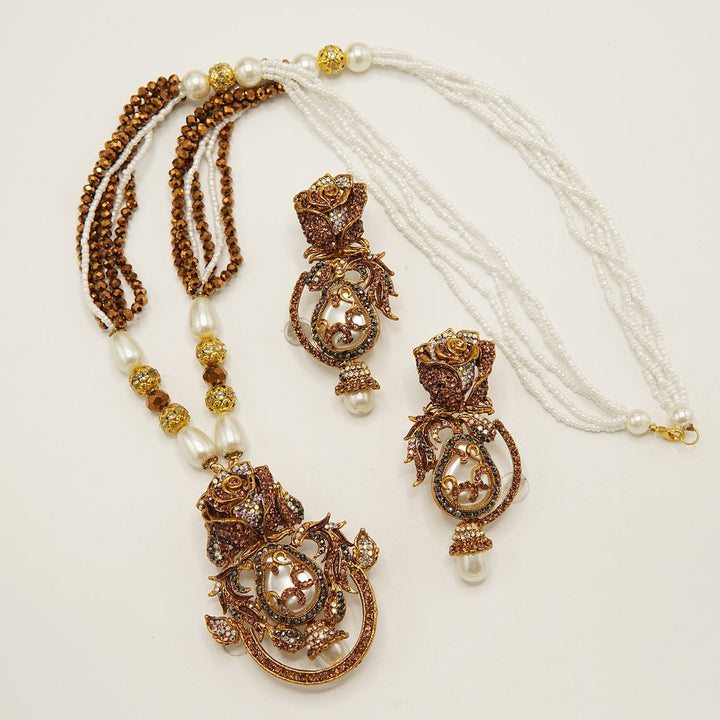 Turkish MOP Rose Pendent Mala Set - tlmjewels