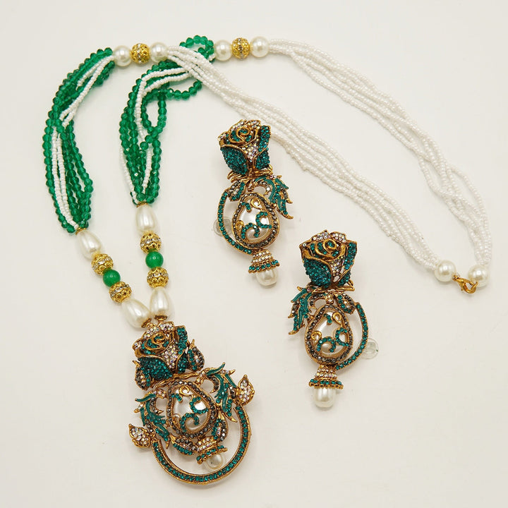 Turkish MOP Rose Pendent Mala Set - tlmjewels