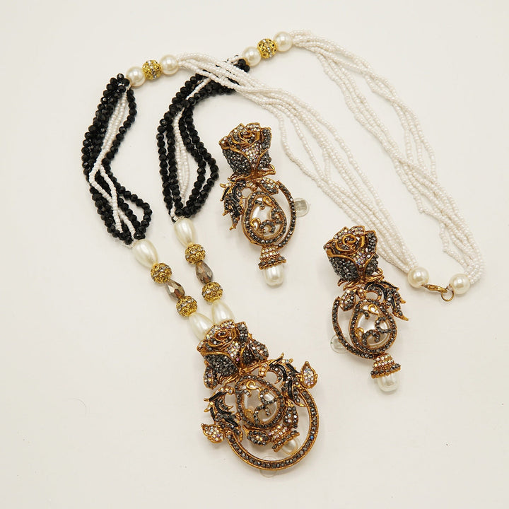 Turkish MOP Rose Pendent Mala Set - tlmjewels