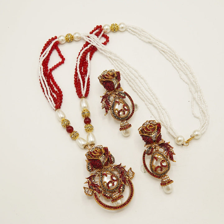 Turkish MOP Rose Pendent Mala Set - tlmjewels