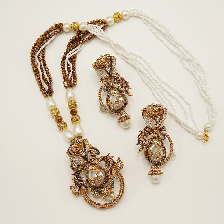 Turkish MOP Rose Pendent Mala Set - tlmjewels