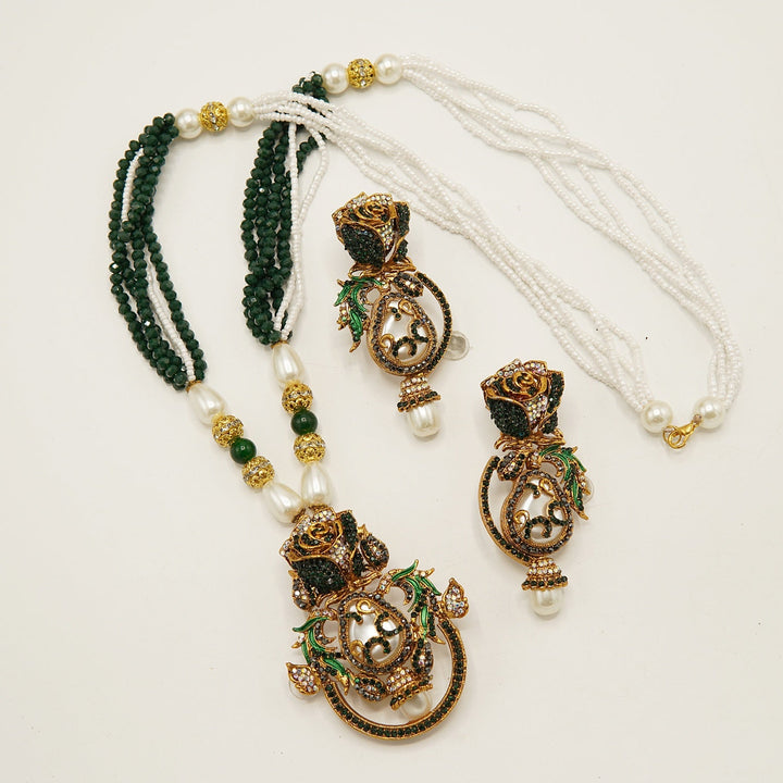 Turkish MOP Rose Pendent Mala Set - tlmjewels