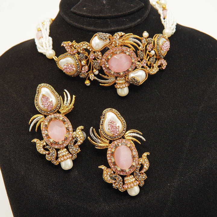 Turkish Mother Of Pearl Designer Choker Set - tlmjewels