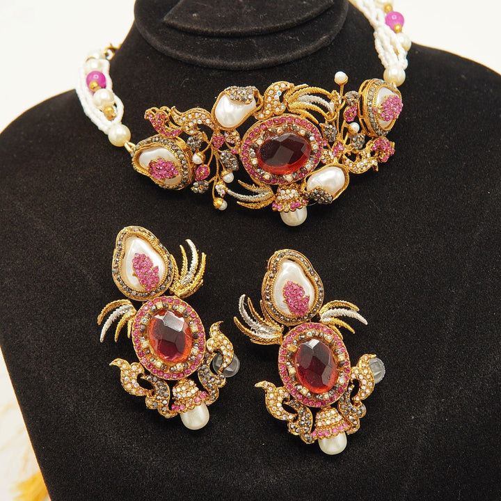 Turkish Mother Of Pearl Designer Choker Set - tlmjewels
