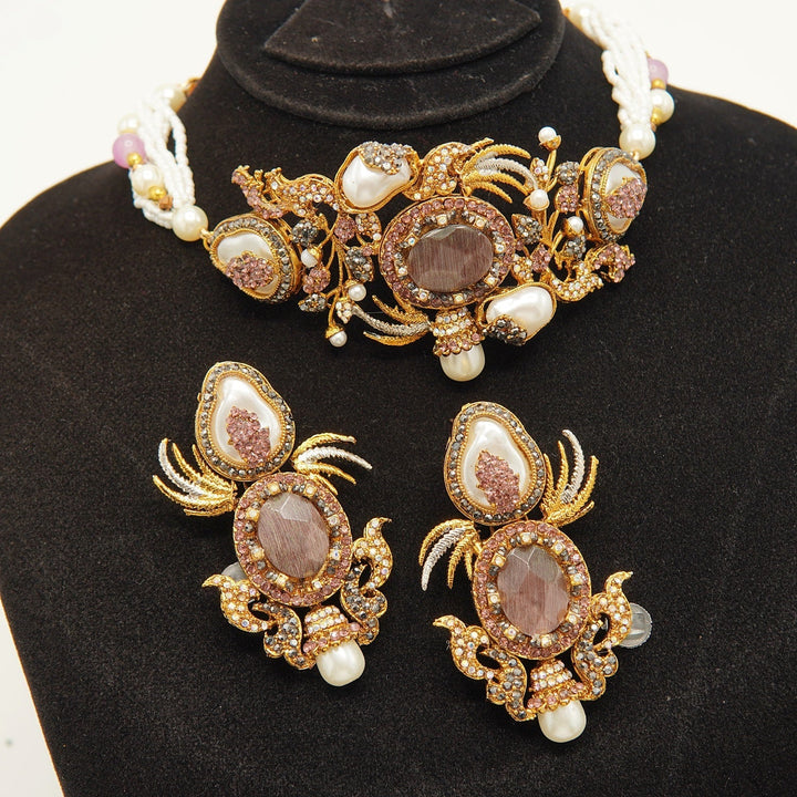 Turkish Mother Of Pearl Designer Choker Set - tlmjewels