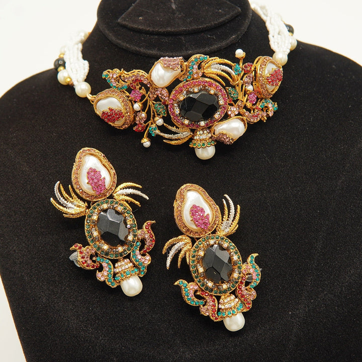 Turkish Mother Of Pearl Designer Choker Set - tlmjewels