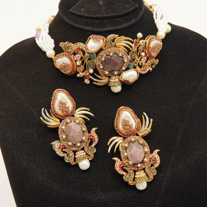 Turkish Mother Of Pearl Designer Choker Set - tlmjewels
