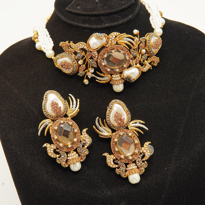 Turkish Mother Of Pearl Designer Choker Set - tlmjewels