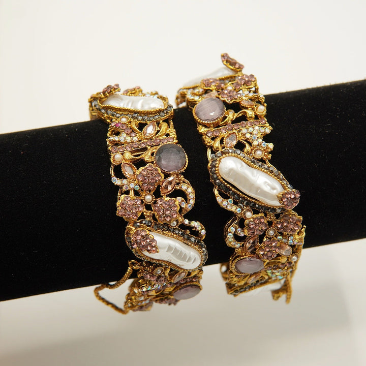Turkish Mother Of Pearls Antique Kangans Pair - tlmjewels