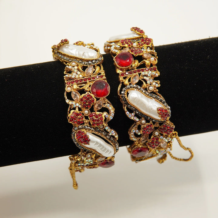 Turkish Mother Of Pearls Antique Kangans Pair - tlmjewels