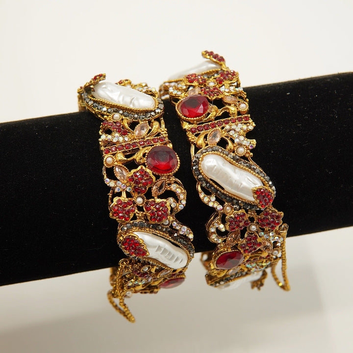 Turkish Mother Of Pearls Antique Kangans Pair - tlmjewels