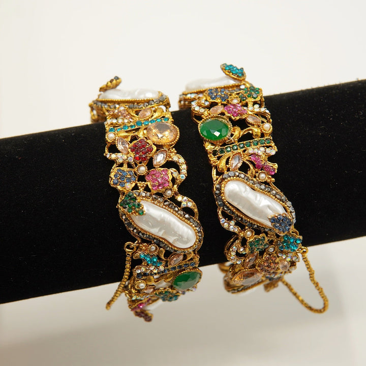 Turkish Mother Of Pearls Antique Kangans Pair - tlmjewels