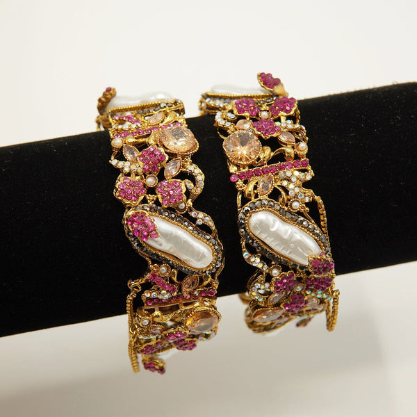 Turkish Mother Of Pearls Antique Kangans Pair - tlmjewels