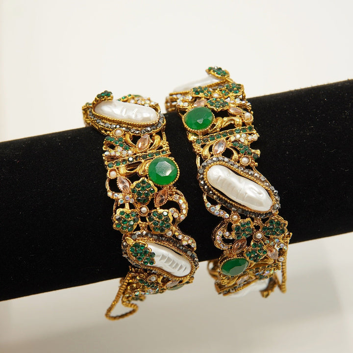 Turkish Mother Of Pearls Antique Kangans Pair - tlmjewels