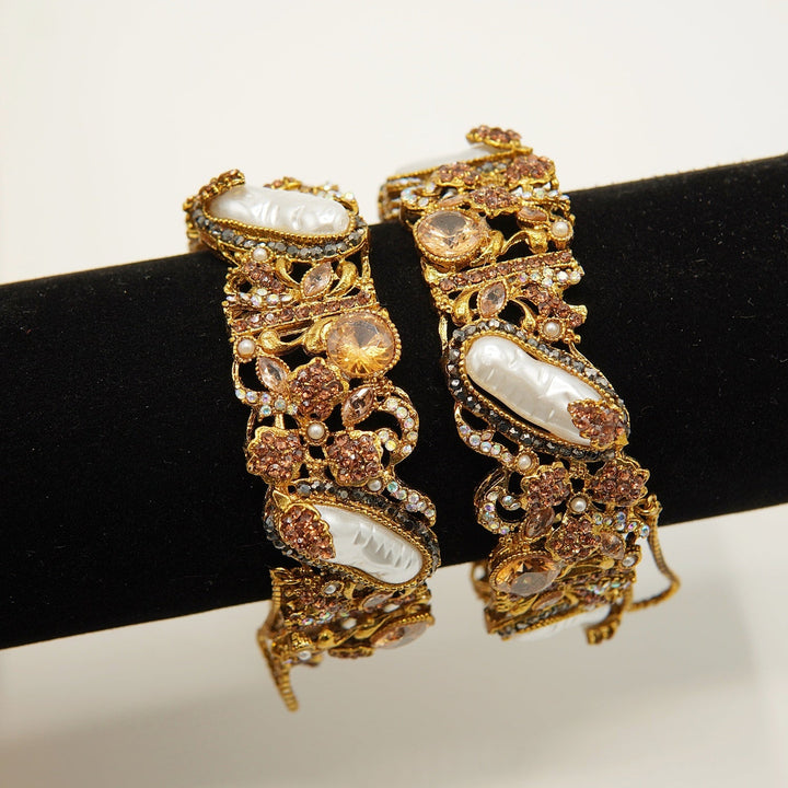 Turkish Mother Of Pearls Antique Kangans Pair - tlmjewels