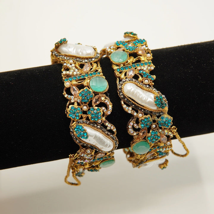 Turkish Mother Of Pearls Antique Kangans Pair - tlmjewels