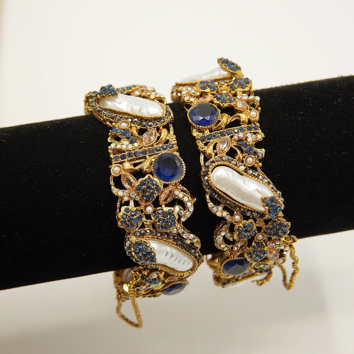 Turkish Mother Of Pearls Antique Kangans Pair - tlmjewels