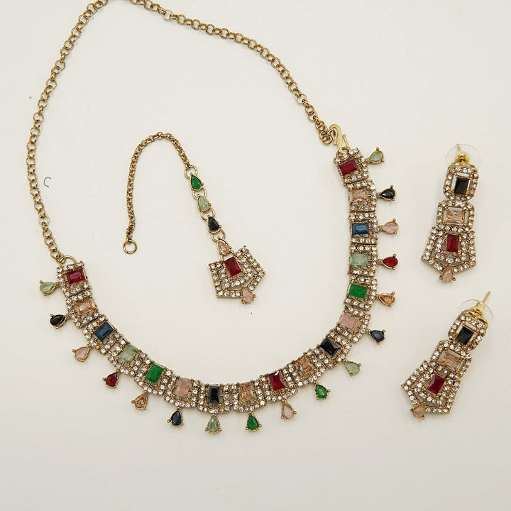 Vintage Antique Tone Zircones Necklace - tlmjewels