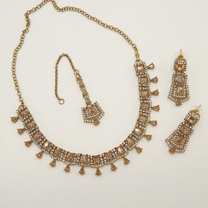 Vintage Antique Tone Zircones Necklace - tlmjewels