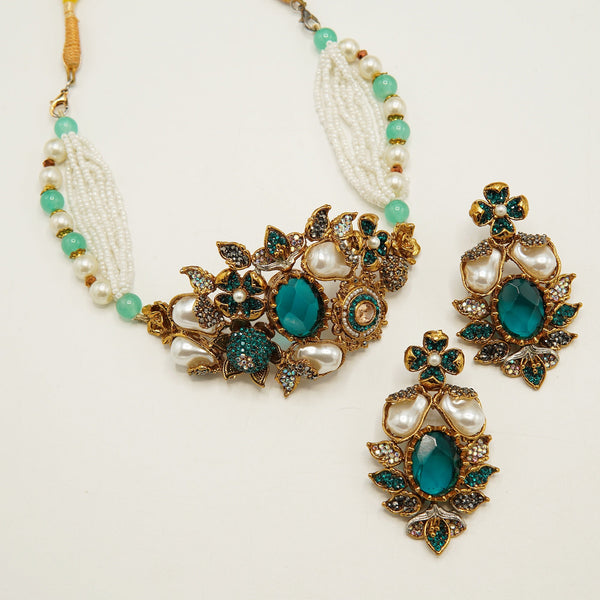 Zinc Turkish Mother Of Pearl Half Choker Set - tlmjewels