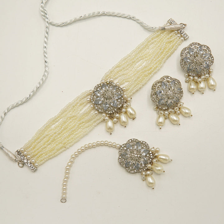 Zircones Flower Party Wear Choker Set - tlmjewels