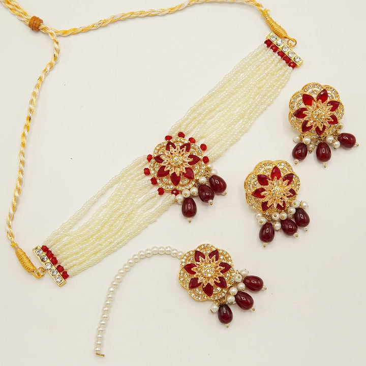 Zircones Flower Party Wear Choker Set - tlmjewels