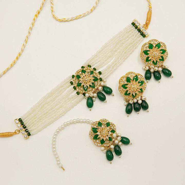 Zircones Flower Party Wear Choker Set - tlmjewels