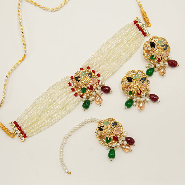Zircones Flower Party Wear Choker Set - tlmjewels
