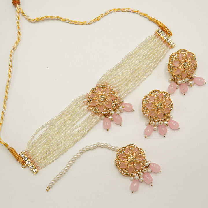 Zircones Flower Party Wear Choker Set - tlmjewels