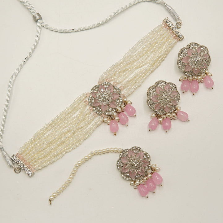 Zircones Flower Party Wear Choker Set - tlmjewels