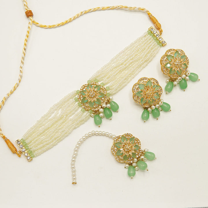 Zircones Flower Party Wear Choker Set - tlmjewels