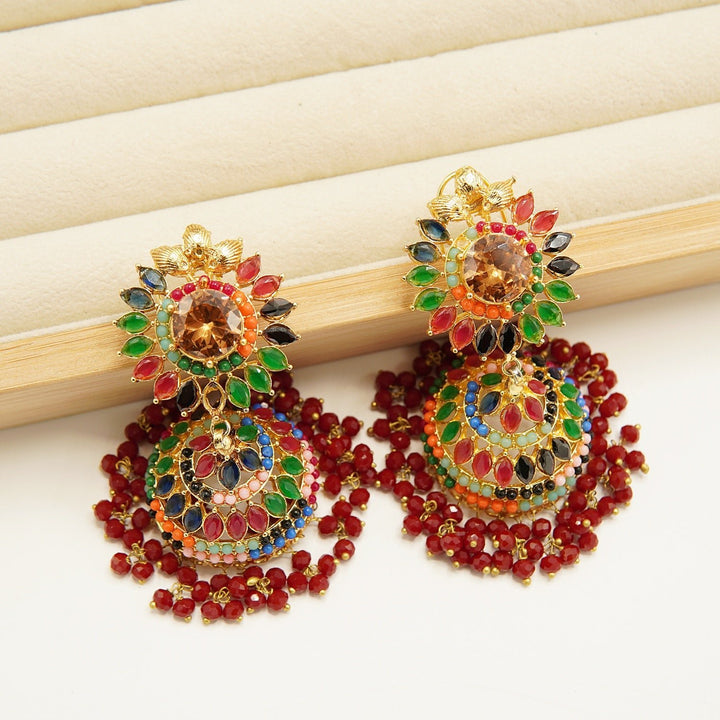 Zircones Gem Stone Nauratan Jhumkay - tlmjewels