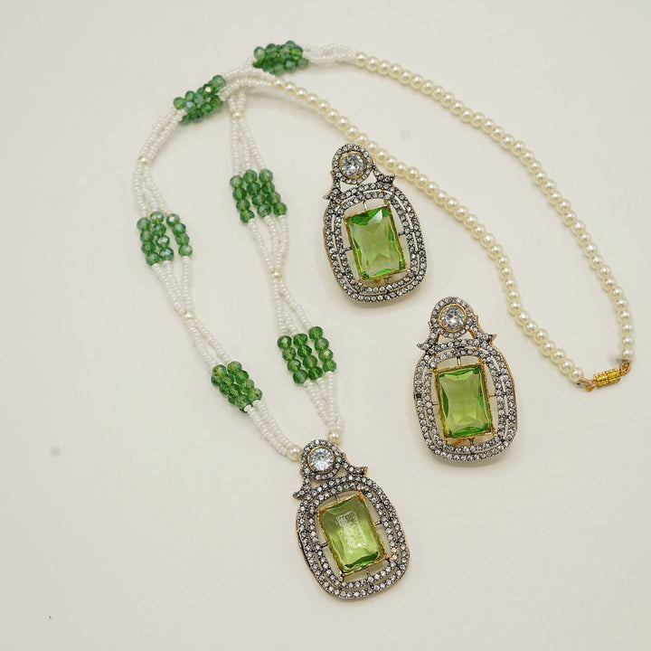 Zirconia Doublets Invisible Stones Pendant Mala Set - tlmjewels