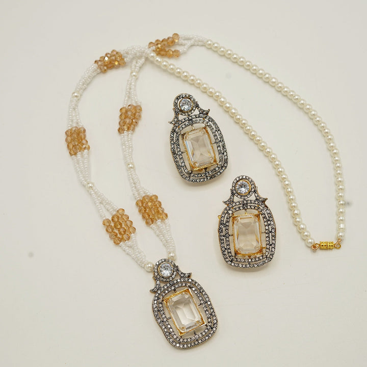 Zirconia Doublets Invisible Stones Pendant Mala Set - tlmjewels