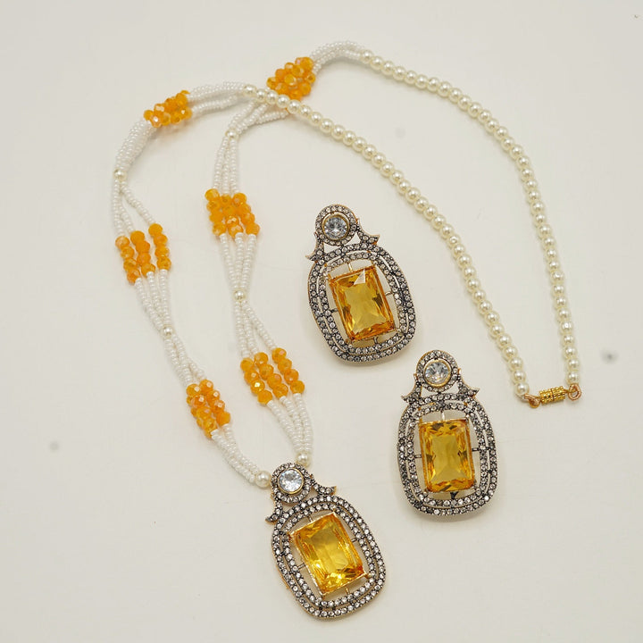 Zirconia Doublets Invisible Stones Pendant Mala Set - tlmjewels