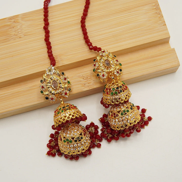 Zircons Double Layers Gold Plated Jhumkay - tlmjewels